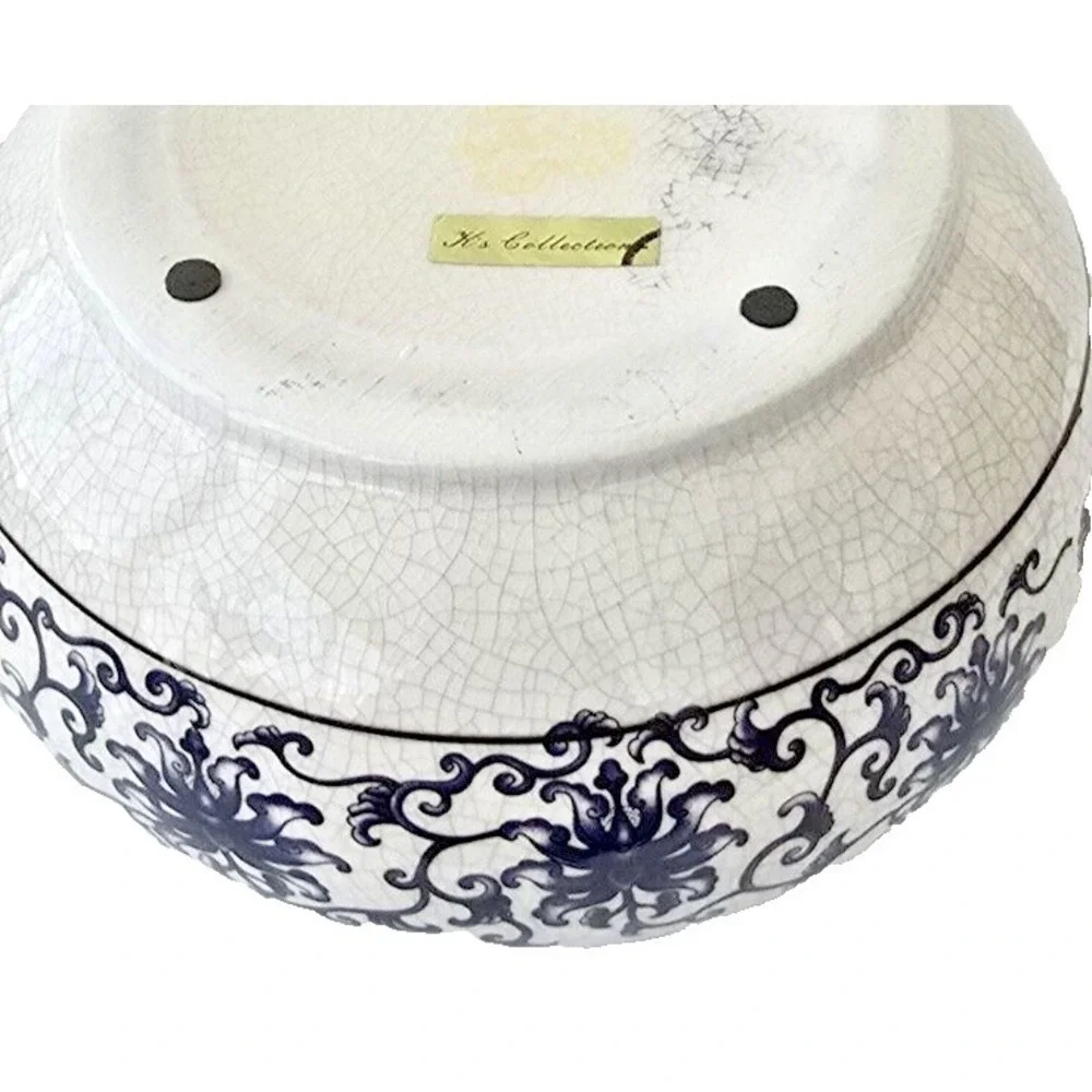 Vintage Blue White Porcelain Vase Crackle Glaze‎ Floral Asian Decor 6